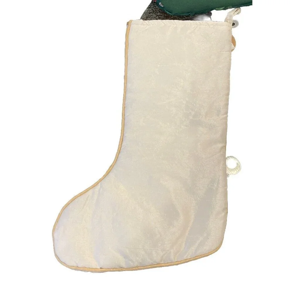 Christmas Stocking Gold Embroidered Floral Handcrafted India‎ NEW 18 Inch